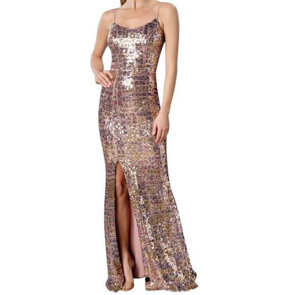 Dress the Population Dress Women's Large Gold Multi Tori Mermaid Sequin Maxi - Picture 1 of 10